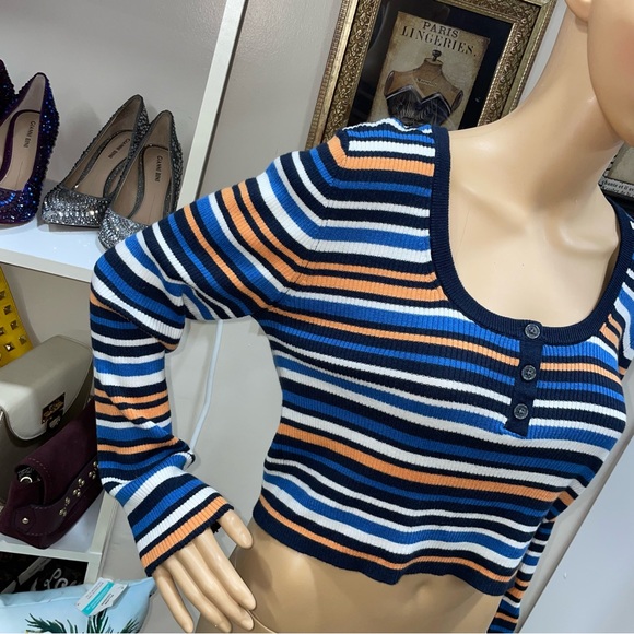 American Eagle NWT! Colorful Striped Long Sleeve Stretch Crop Top Size XL - Picture 2 of 14